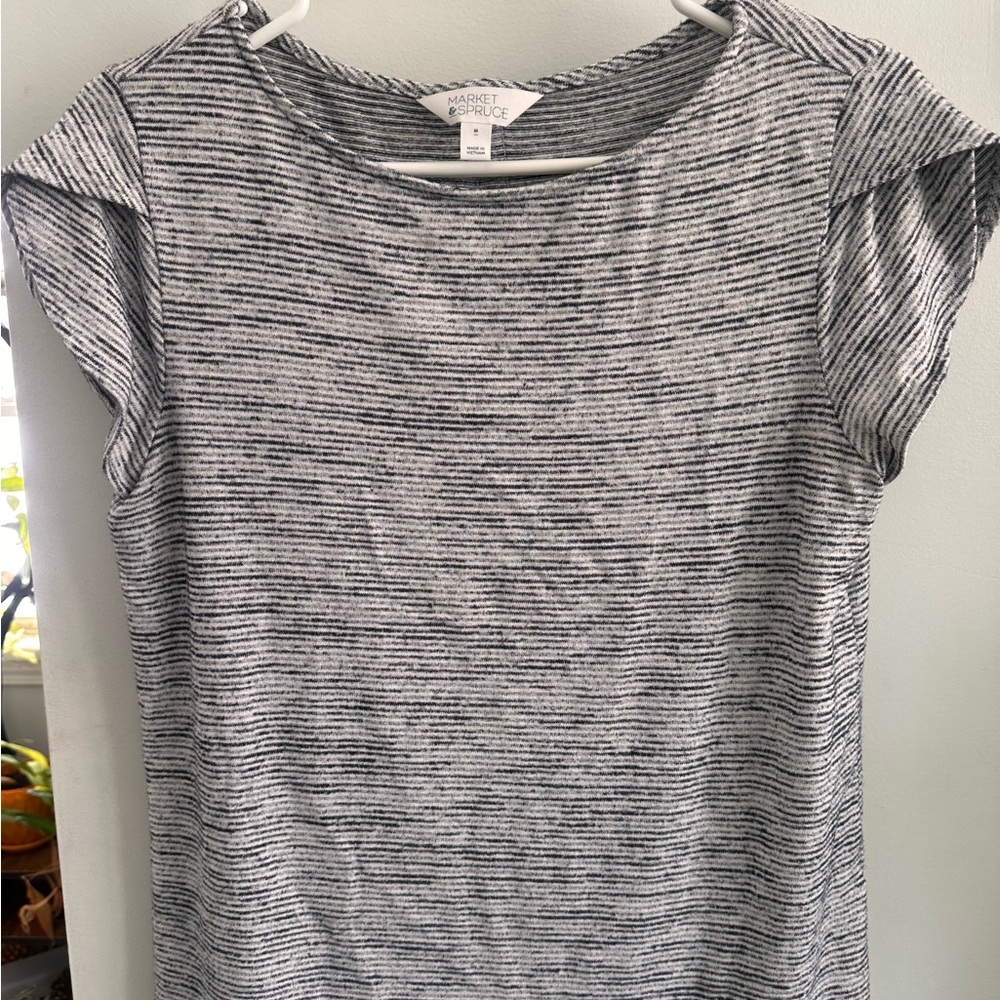 Market & Spruce Stripe Cap Sleeve Tee in Black and White